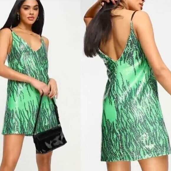 Women's Allover Sequins Green ‎ Party Mini Cami Dress - Picture 11 of 12